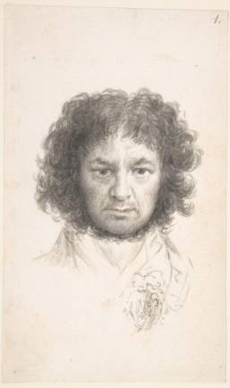 Goya (Francisco de Goya y Lucientes) (Spanish, 1746–1828). Self-portrait, ca. 1796. Brush and point of brush, carbon black ink, on laid paper. 6 × 35/8 in. (15.3 × 9.1 cm). The Metropolitan Museum of Art, New York, Harris Brisbane Dick Fund, 1935