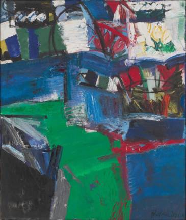 Grace Hartigan (American, 1922–2008). Shinnecock Canal 1957. Oil on canvas, 7’ 6 1/2” x 6’ 4” (229.8 x 193 cm). The Museum of Modern Art, New York. Gift of James Thrall Soby © 2020 Grace Hartigan. Photo courtesy of Museum of Modern Art