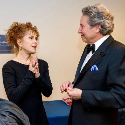 <b>Broadway legend Bernadette Peters congratulates David Lawrence backstage after the musical tribute to his father Steve Lawrence and mother Edyie Gome at Carnegie Hall</b>. Photo: Russ Rowland