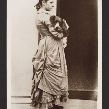 Beatrix Potter, aged 15, with her dog, Spot,by Rupert Potter, about 1880 – 01. Linder Bequest. Museum no.BP.1425. © Victoria and Albert Museum,London. Photo: Courtesy of Frederick Warne &amp; Co.Ltd.