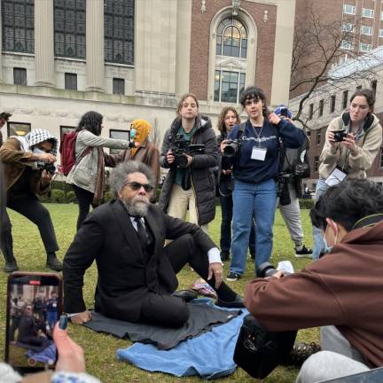 Activist Cornel West sits in solidarity with pro-Palestinian protestors at Columbia University. (Photo: Anonymous Source).
