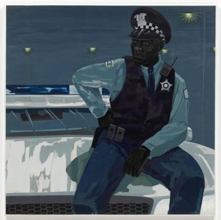 Kerry James Marshall, Untitled (policeman), 2015. Acrylic on PVC panel with plexiglass frame, 60 x 60 in (152.4 x 152.4 cm). Museum of Modern Art, Gift of Mimi Haas in honor of Marie-Josée Kravis. © Kerry James Marshall. Courtesy the artist and Jack Shainman Gallery, New York