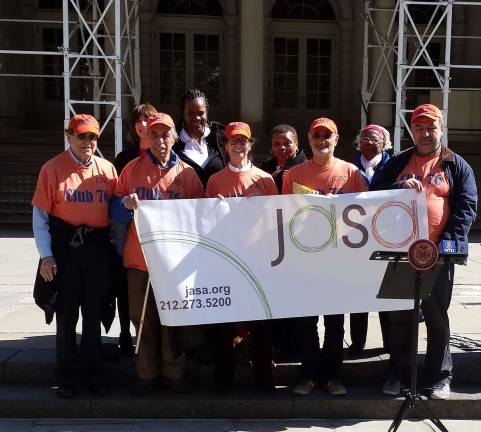 JASA seniors gather at City Hall to advocate for funding of senior services in the NYC budget. Photo courtesy of JASA