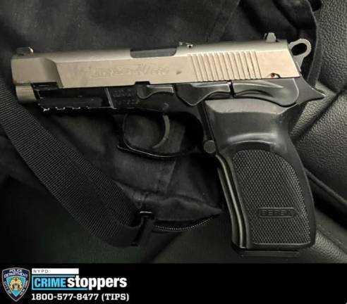 Police released a photo of the .40 caliber pistol that they said the suspect had produced at the time he was fatally shot by police officers attempting to apprehend him. Photo: NYPD X (formerly Twitter)
