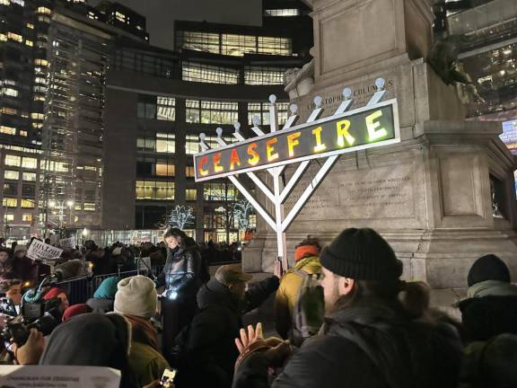 A ceasefire-themed menorah lighting being held at Columbus Circle on December 7, hosted by left-wing Jewish groups. December 7 is the first night of Hanukkah.