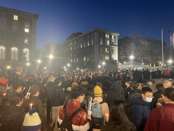 At the Columbia University vigil for Davide Giri on Friday, December 3, 2021. Photo: Henry Quinn Pasin