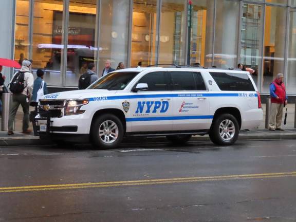 An NYPD-commandeered Chevy Suburban.
