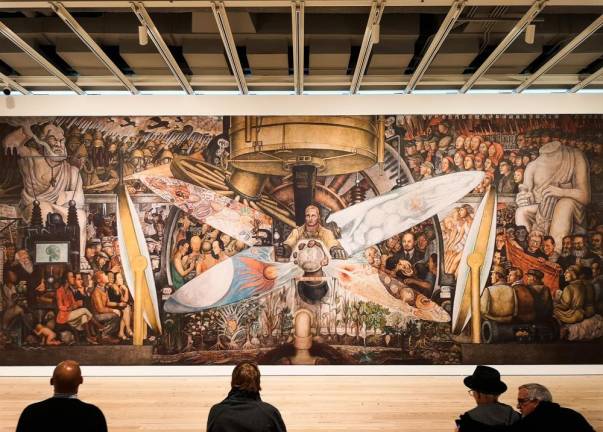 A reproduction of Diego Rivera’s “Man, Controller of the Universe” fills a gallery in the Whitney’s “Vida Americana: Mexican Muralists Remake American Art, 1925–1945.” Photo: Adel Gorgy