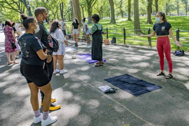 Actors engage with the public in Central Park. Photo: Steve Strasser