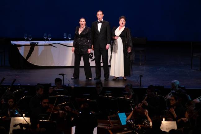 Teatro Nuovo production of Rossini’s “La Gazza Ladra,” with (left to right) Hannah Ludwig, Rob McGinness and Allison Gish. Photo: Steven Pisano