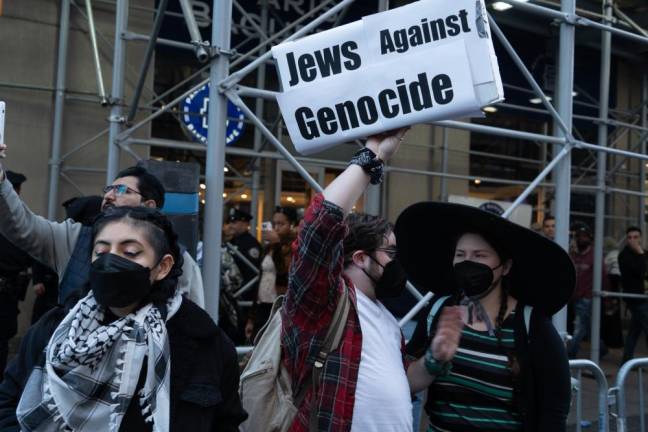 Demonstrators who said they were Jewish were among the protestors at the pro-Palestine rally on Oct. 13.