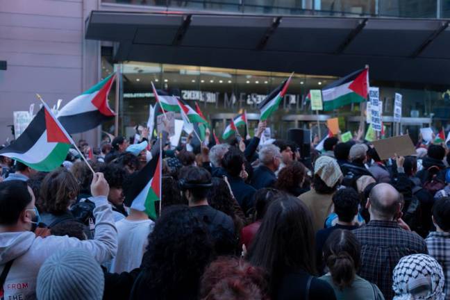 Demonstrators at the pro-Palestine rally on Oct. 13.