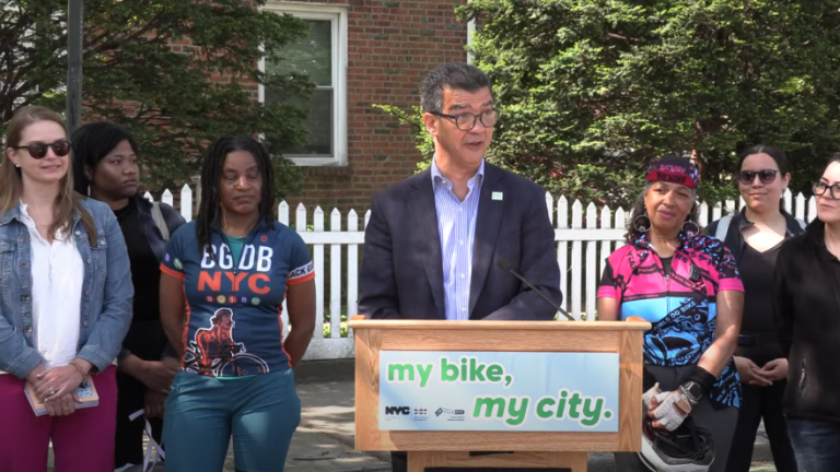 NYC DOT Commissioner Ydannis Rodriguez hosting a May 1 presser on the “My Bike, My City” campaign, which aims to promote cycling among women, girls, transgender women, and non-conforming people.