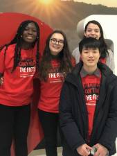 Manhattan Reality Check leaders during a day of action visit at the Capitol Building in Albany. Left to right: Charity Asante, Athena Kotsopriftis, Daniel Jeon and Isabella Hynes. Photo: Ayo Alli, Youth Engagement Manager, NYC Smoke-Free