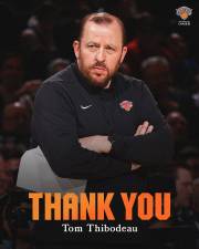Knicks say goodbye to Thibs on its offficial Instagram account.