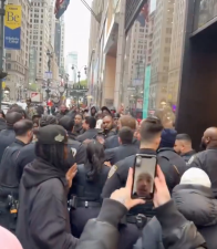 A tussle broke out in front of the Vans store during a special sneaker drop on the morning of April 30, with two people arrested and given summonses for disorderly conduct.