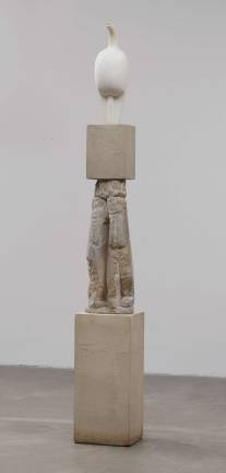 Constantin Brancusi.&#xa0;&quot;Maiastra.&quot; 1910-12. White marble, 22? high, on three-part limestone pedestal 70? high, of which the middle section is Double Caryatid, c. 1908. The Museum of Modern Art, New York. Katherine S. Dreier Bequest. &#xa9; 2018 Artists Rights Society (ARS), New York / ADAGP, Paris. Photo: Thomas Griesel &quot;Maiastra&quot; is Brancusi's first bird-themed work. It was inspired by a Romanian folk tale about a magical bird.