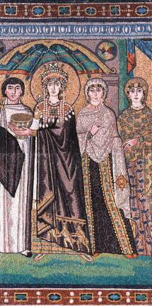 Copy of the mosaic of the Empress Theodora from the Basilica of San Vitale, Ravenna, mid-sixth century. Execution: Gruppo Mosaicisti dell’Accademia di Belle Arti di Ravenna, 1951. Glass, enamel, wood, metal. Ufficio Turismo e Attivita Culturali. Comune di Ravenna  