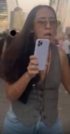 A woman being sought by the NYPD, for allegedly slapping a pro-Palestinian protestor and yelling “f**k Palestine” at him. The incident occurred during an October 28 march on the Brooklyn Bridge.
