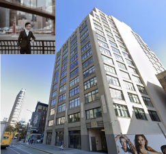 The brilliant but wanted Jian Wu on the Brooklyn Heights promenade (upper Left); Above: Headquarters of hedge fundTwo Sigma at 100 6th Ave in SoHo where Wu worked before apparently absconding.