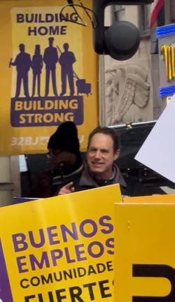 Manny Pastreich, the president of 32BJ SEIU, gives a fiery speech at a Dec. 20 strike authorization rally. The union’s current contract ends on Dec. 31, and negotiations with building owners are at an impasse.