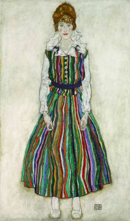 Portrait of the Artist's Wife, Standing (Edith Schiele in Striped Dress), 1915 Oil on canvasCollection Gemeentemuseum Den Haag, The Hague, The Netherlands