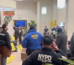 Anti-ICE protesters occupied the lobby of a Hilton in Tribeca on Tuesday, Jan. 27. A total of 66 were arrested.