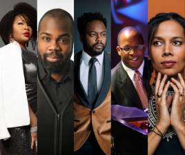 Performing in “Songs in Flight” (left to right): Karen Slack, Reginald Mobley, Will Liverman, Howard Watkins, Rhiannon Giddens. Photo courtesy of The Met Museum