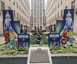 Rockefeller Center has been reimagined and redecorated as LED screens go up and the city prepared for the home stretch of the FIFA World Cup.