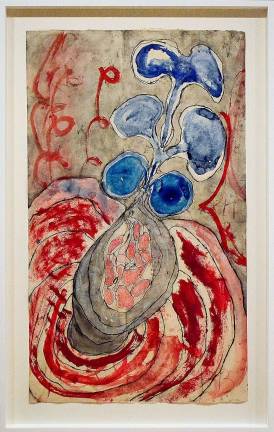 Louise Bourgeois, “Swelling (#3),” 2008, Soft ground etching, with watercolor, ink, gouache, and pencil additions, one of the artist’s final works. Photo: Adel Gorgy
