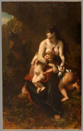 Delacroix was drawn to violent subjects, such as the story from Greek mythology about Medea, a mother who kills her sons to avenge her husband&#x2019;s infidelity. Eug&#xe8;ne Delacroix (French, 1798&#x2013;1863). &#x201c;Medea About to Kill Her Children (M&#xe9;d&#xe9;e furieuse),&#x201d;1838. Oil on canvas. 8 ft. 6 3/8 in. x 64 15/16 in. Palais des Beaux-Arts, Lille &#xa9;RMN-Grand Palais / Art Resource, NY. Photo: St&#xe9;phane Mar&#xe9;challe