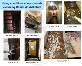 Photos presented by the Manhattan DA’s office show collapsed ceilings, broken front door locks and dilapidated halls in Daniel Ohebshalom’s East Village, Hell’s Kitchen, and Washington Heights buildings.