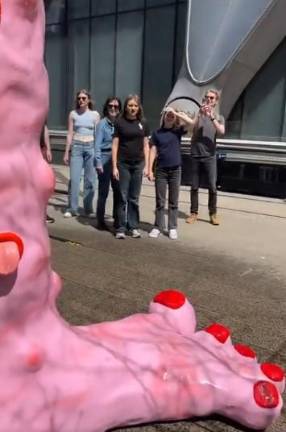 The new sculpture by Argentinian artist Mika Rottenberg has been drawing interesting looks and stirring some controversy since it was installed in April.