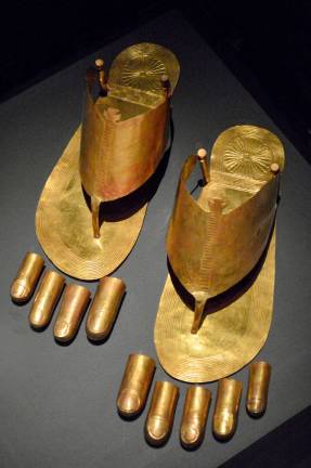 Gold sandals and toe stalls, Egyptian, Tomb of the Three Foreign Wives of Thutmose III, Thebes New Kingdom, Dynasty 18, ca. 1479–1425 B.C. Photo: Adel Gorgy