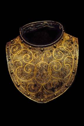 A man’s gorget, a piece of armor designed to ornament and protect, ca. 1600, French, steel and gold. Photo: Adel Gorgy
