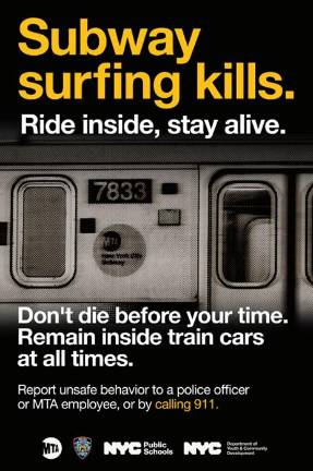 The official poster (or one of them) for the “Subway Surfing Kills” public information campaign.