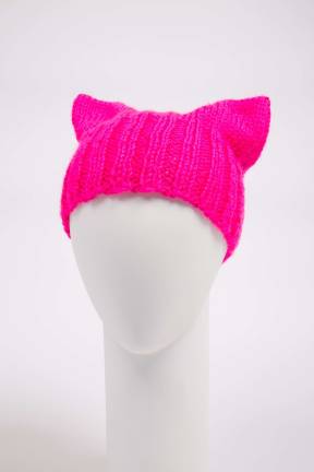 Before the Women's March on Washington in 2017, a columnist cautioned women to rethink the pink hats. Anita Holmquist, Pussyhat, 2017, USA, Gift of Colleen Hill. Photo: &Copy; The Museum at FIT