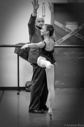 Juliette Bosco, 12, the youngest student at Ellison Ballet, with Mikhail Messerer of Mikhailovsky Ballet. Photo: Andrew Buss