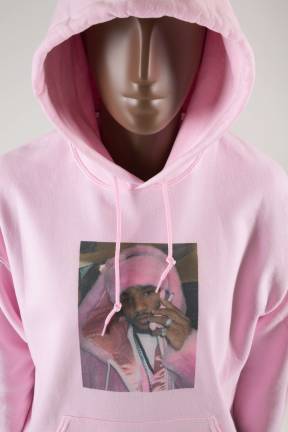 Harlem rapper Cam&#x2019;ron wore pink mink to New York Fashion Week in 2003. Sweatshirt, featuring photo of Cam&#x2019;ron wearing pink fur, circa 2003, anonymous donor. Photo: &#xa9; The Museum at FIT