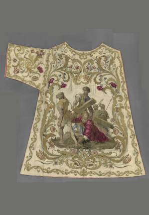 Dalmatic (front) of Pius IX (reigned 1846&#x2013;78). Italian, 1845&#x2013;61. Courtesy of the Collection of the Office of Liturgical Celebrations of the Supreme Pontiff, Papal Sacristy, Vatican City. Image courtesy of The Metropolitan Museum of Art. Digital composite scan: Katerina Jebb.