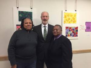 Mark Diller (center) poses with board member Madelyn Innocent (right) and former member Genora Johnson (left).