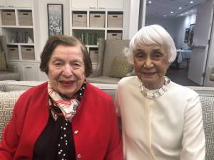 They were friends in their native Michigan in the 60s and reconnected when they both landed in NYC in the 70s. Now in their 90s, both are published authors and philanthropists and are keeping things hoping as neighbors in the same assisted living home. Photo: Lorraine Duffy Merkl
