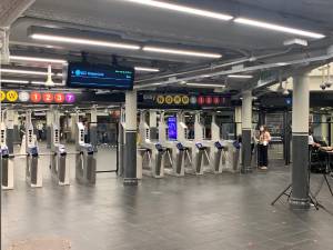 A brand new entrance at Times Square will benefit many subway riders. From here, accessible direct access is available to the Times Square Shuttle via a brand-new state of the art elevator. Photo: Ralph Spielman