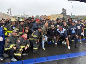 Tunnel to Towers starting line in Red Hook, Brooklyn, with Frank Siller, Guy Fieri, Dave Portnoy.