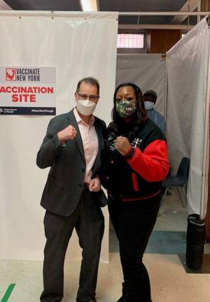 Council Member Mark D. Levine at the pop-up vaccination site at Convent Ave. Baptist Church in West Harlem on February 27, 2021. Photo: Mark D. Levine on Twitter