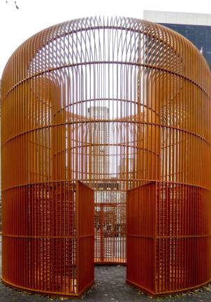 "Gilded Cage" a monumental sculpture at the southeastern corner of Central Park, by Ai Weiwei from the exhibition "Good Fences Make Good Neighbors." Photo: Adel Gorgy
