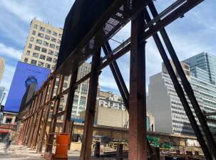 The Hotel Pennsylvania at its opening in 1919 was an archictectural standout. Now all that is left standing are some steel struts and rubble from the demolished gem. The owner, Vornado Realty Trust, cancelled plans for a redevelopment so the sprawling eyesore is likely to be in place for years. Photo: Layla Law-Gisiko.