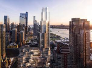 The Avenir (center) Silverstein Properties’ casino proposal, faced public scrutiny at an August 27 hearing.