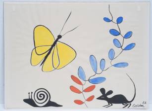 Alexander Calder, “Butterfly, Mouse and Snail”, Gouache, Signed and dated 1968 lower right, 23” x 30 3/4”, Calder Foundation Registration #A06050, Photo courtesy Christopher Bishop Fine Art