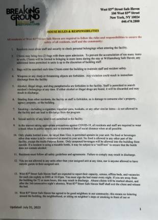 The rules for the new safe haven shelter were seemingly influenced by local conservative gadfly Maria Danzilo, who claims that the facility threatens the neighborhood.